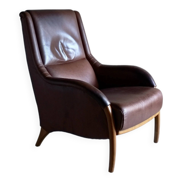 Brown leather lounge chair | Netherlands | 1980s