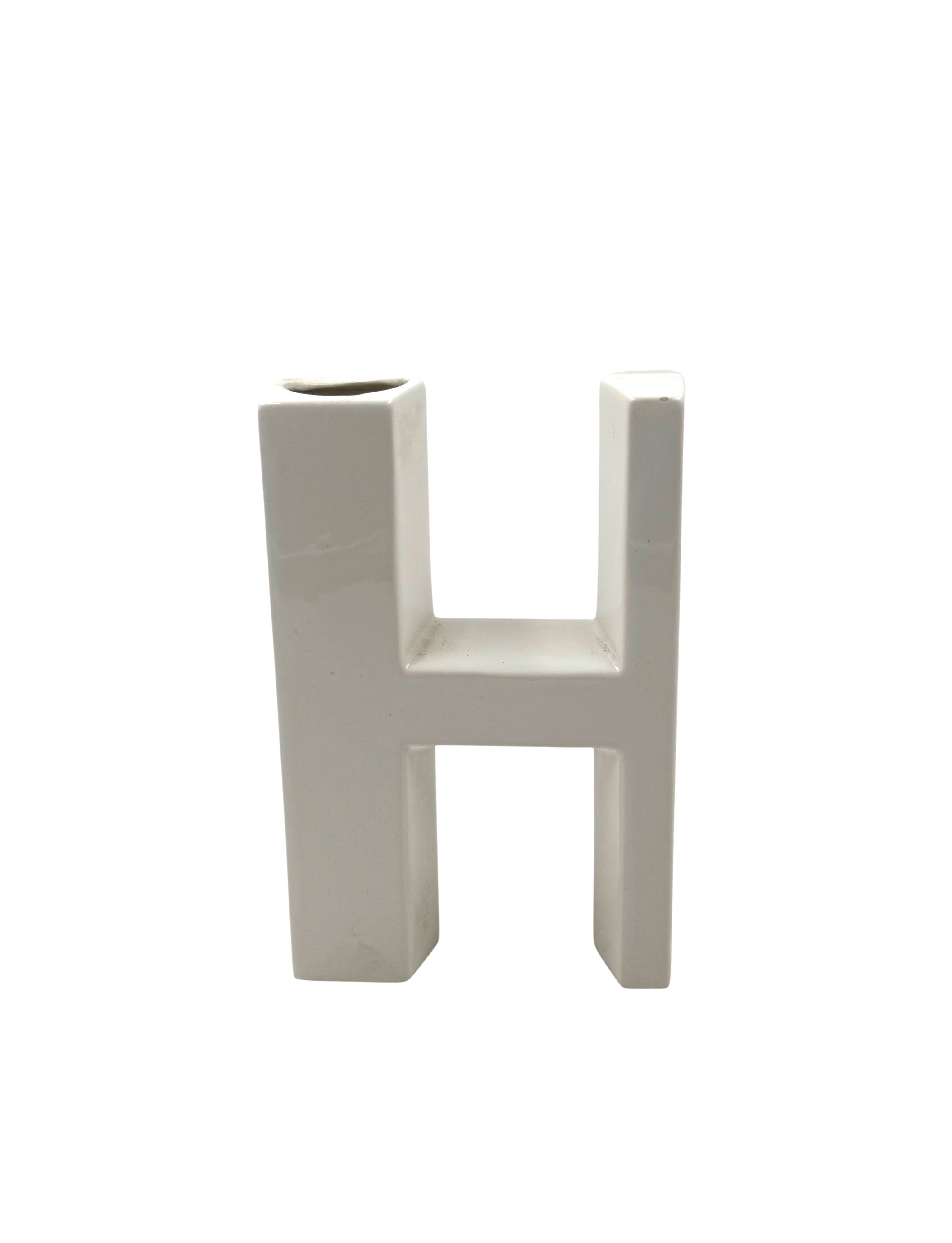Space age H letter ceramic solifleur vase, Marcel Radureau ca. France 1970