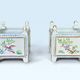 Pair of square flower pots, porcelain planters from Limoges, signed.