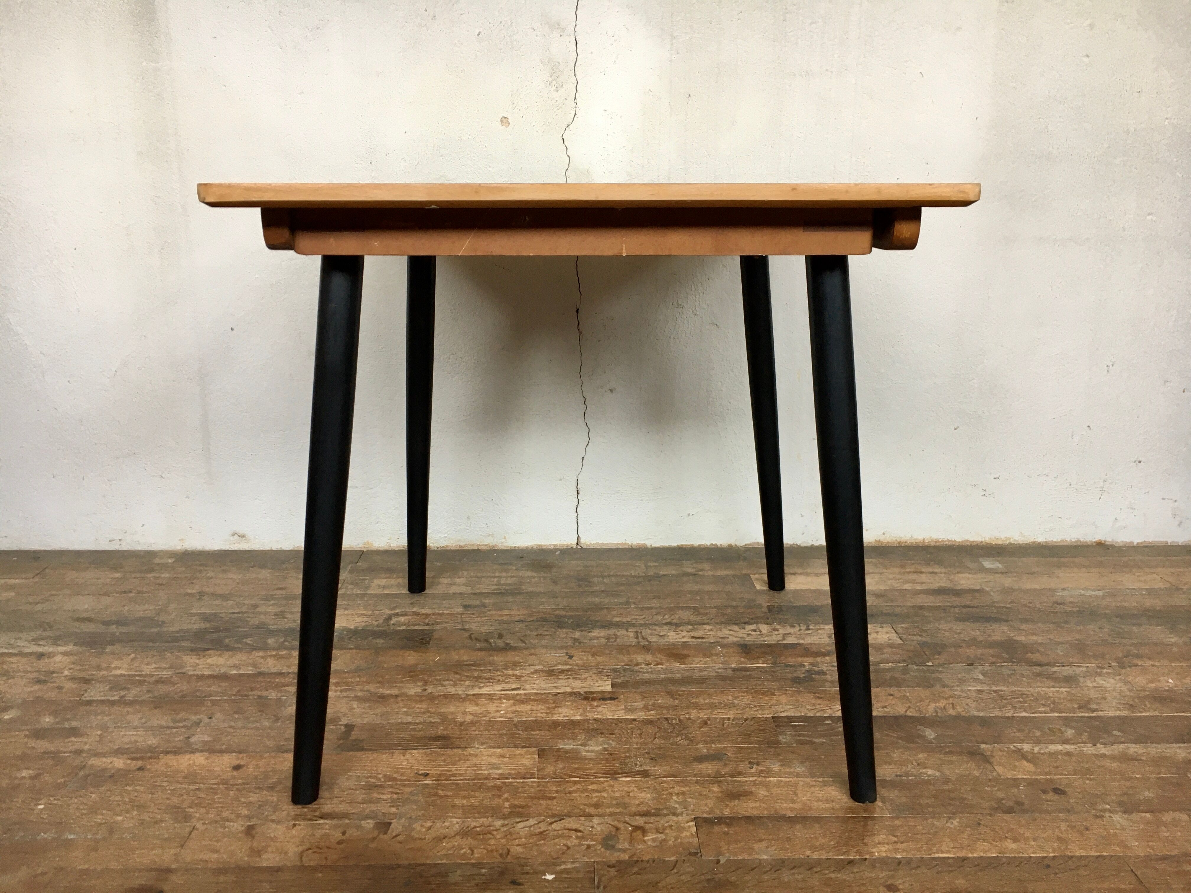 Vintage square table feet black compass tray solid beech