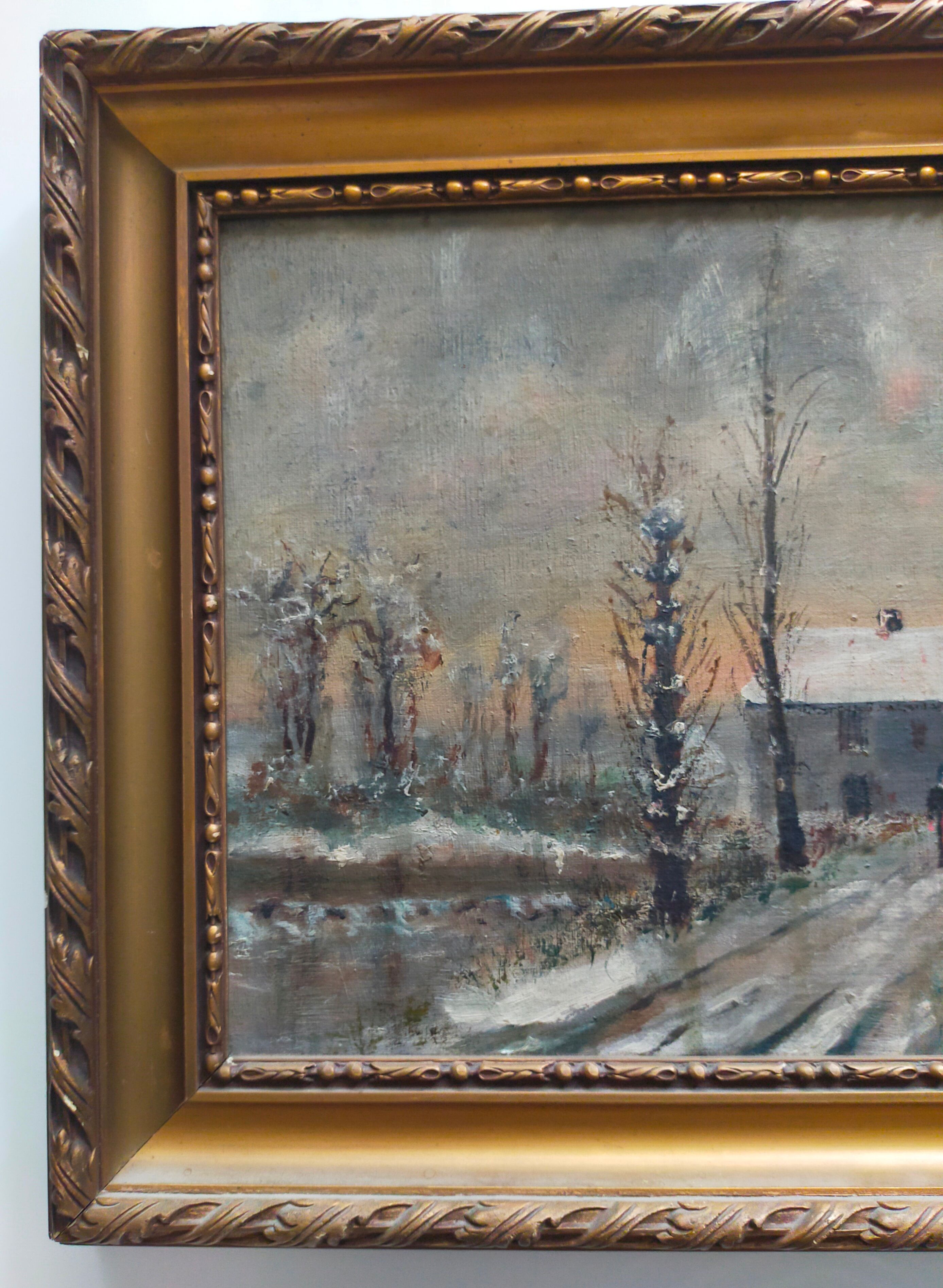 Winter landscape oil on panel signed