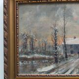 Winter landscape oil on panel signed