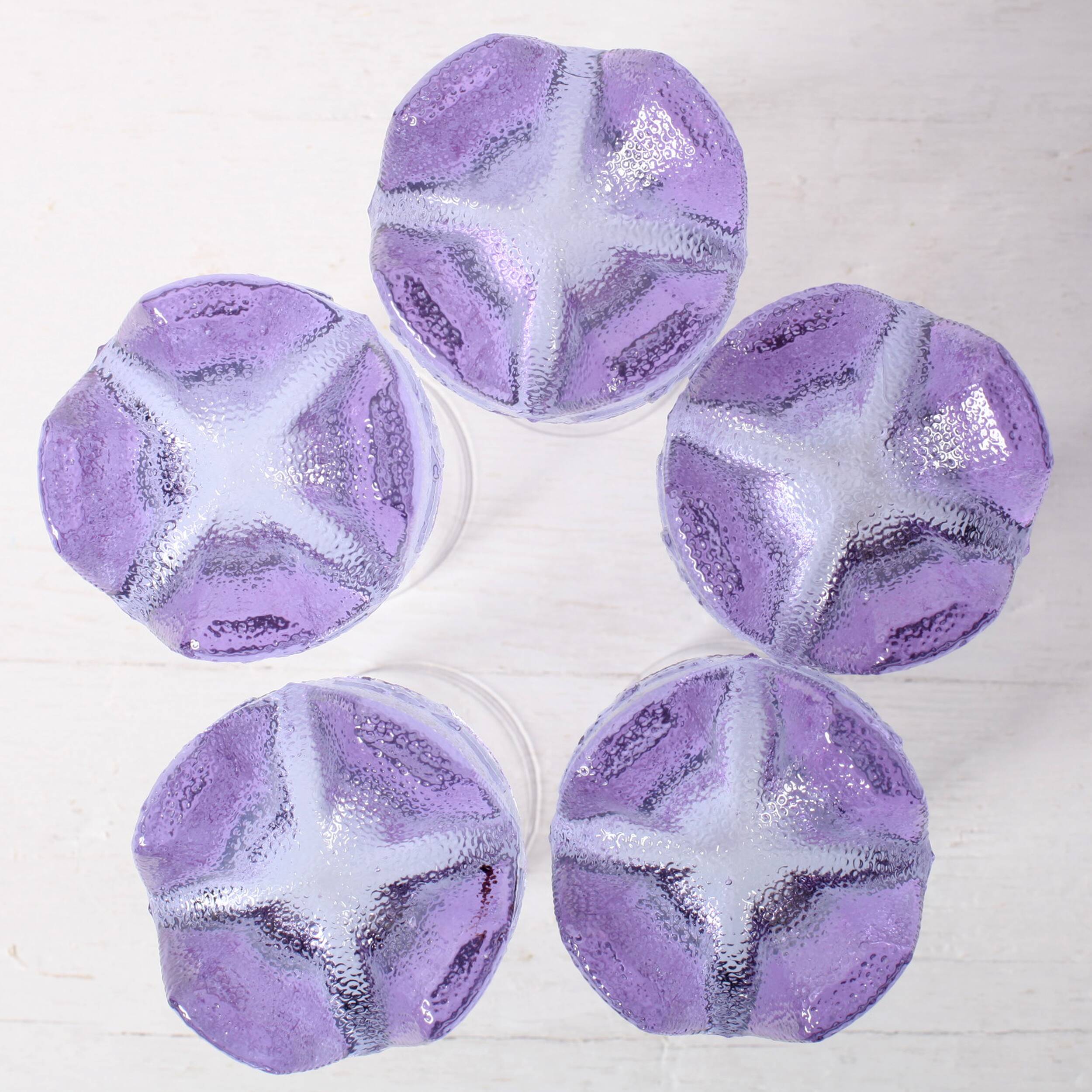 Set of 5 Vintage Lilac Tumblers / LACS Kristallglas / Italy / 1970s