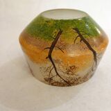 Small Art Nouveau enameled landscape vase/pot