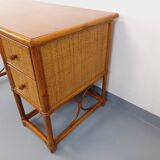 Vintage desk in rattan, woven rattan and wood, Maugrion style Roche-Bobois