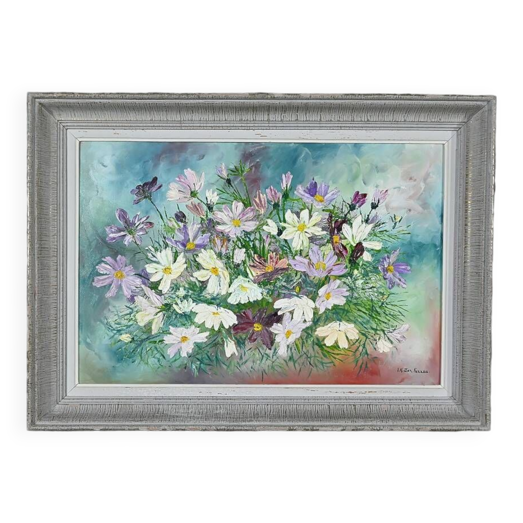 Oil on Panel “Wild Flowers” by I. Kitter Ferrus – Mid 20th Century