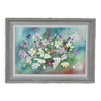 Huile sur Panneau « Fleurs Sauvages » de I. Kitter Ferrus – Milieu XXe