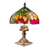 antique bronze lamp and stained glass shade