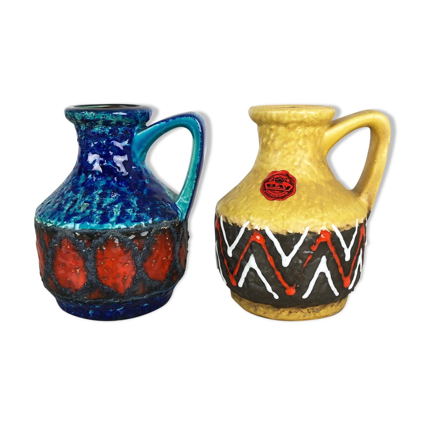 Set of 2 Multi-Color Fat Lava Op Art Pottery Vase "215-17" Bay Ceramics, Germany