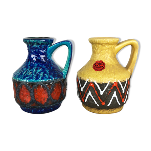 Ensemble de 2 vases multi-color fat fat lava  215-17 bay ceramics Allemagne