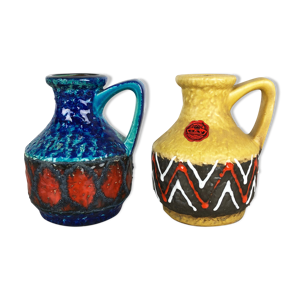 Ensemble de 2 vases multi-color fat fat lava 215-17 bay ceramics Allemagne