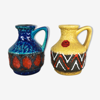 Set of 2 Multi-Color Fat Lava Op Art Pottery Vase "215-17" Bay Ceramics, Germany
