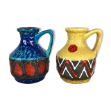 Set of 2 Multi-Color Fat Lava Op Art Pottery Vase "215-17" Bay Ceramics, Germany