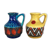 Set of 2 Multi-Color Fat Lava Op Art Pottery Vase "215-17" Bay Ceramics, Germany