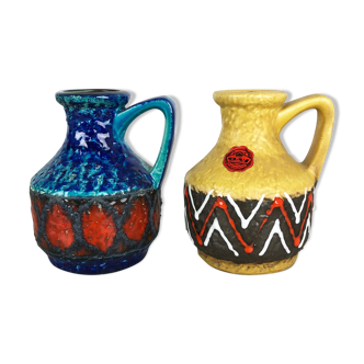 Ensemble de 2 vases multi-color fat fat lava  "215-17" bay ceramics Allemagne