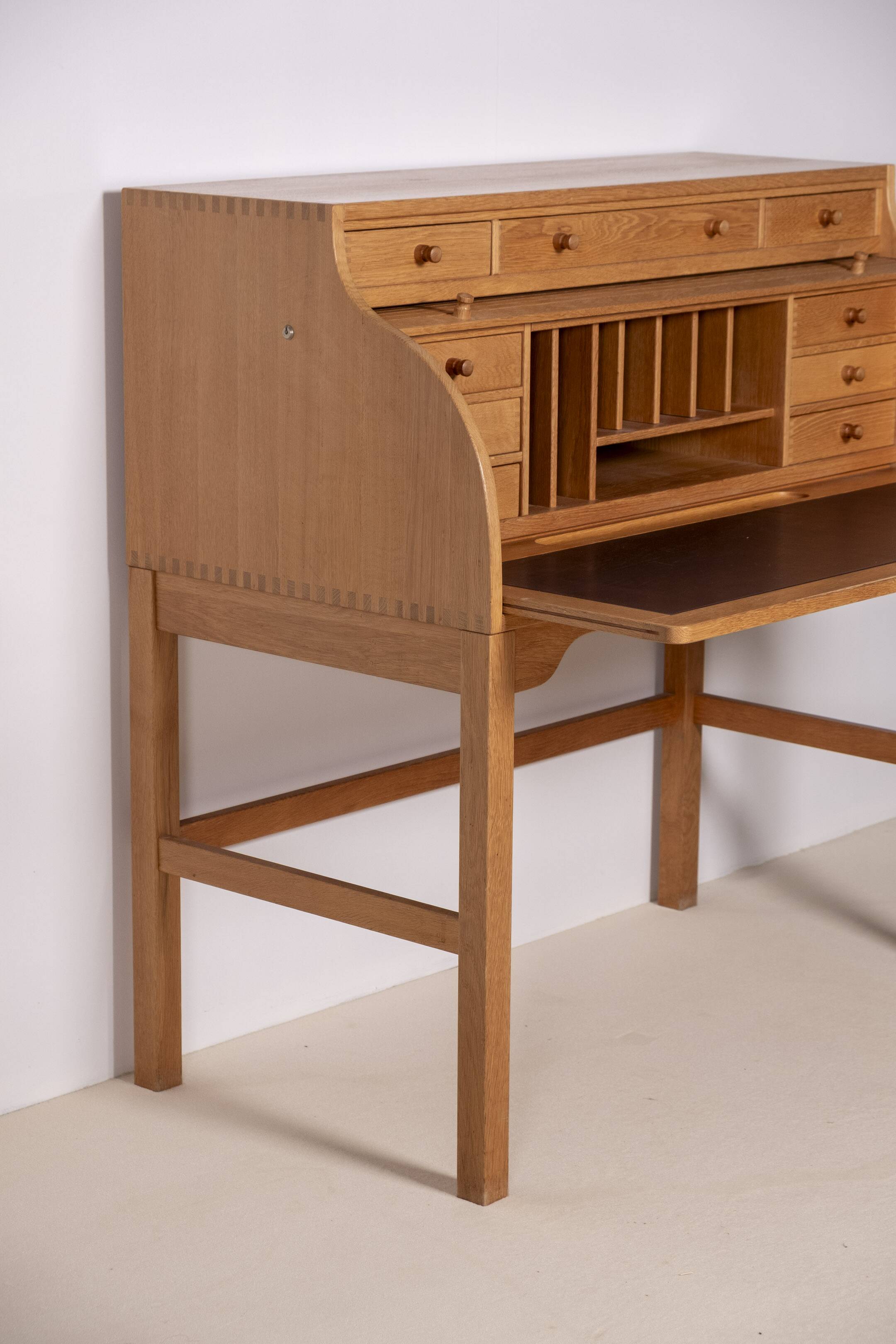 Andreas Hansen Roll Top Desk Secretary in Oak, 1970s Hadsten Traeindustri