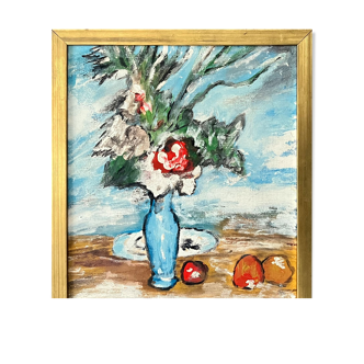 " The bouquet and the fruits " Oil on canvas cardboard
