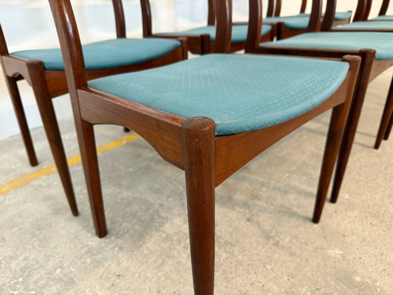 Set of 8 Vintage Danish Chairs by Søren Ladefoged – Teak & Blue Fabric
