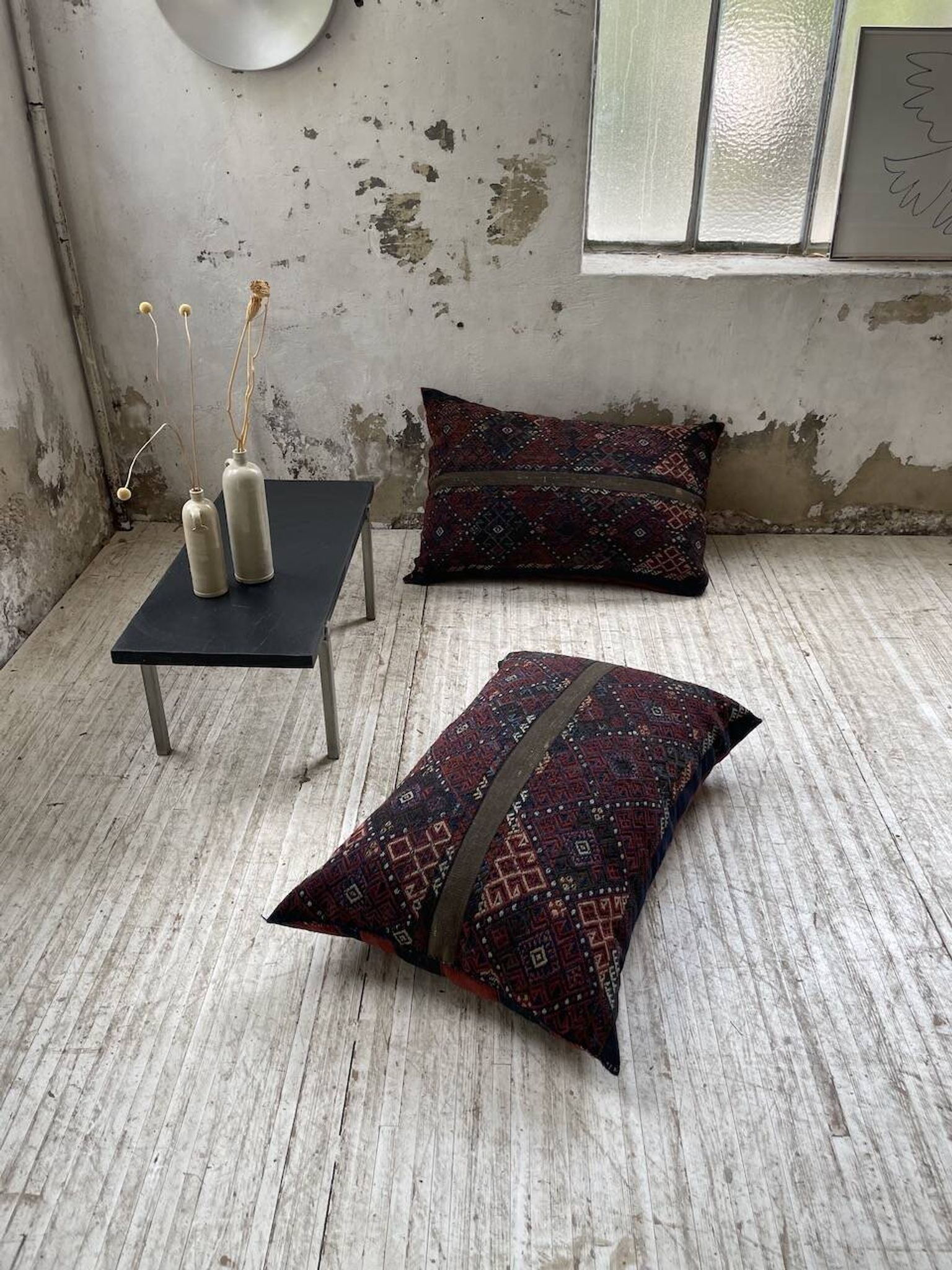 Pair of vintage XXL Kilim cushions
