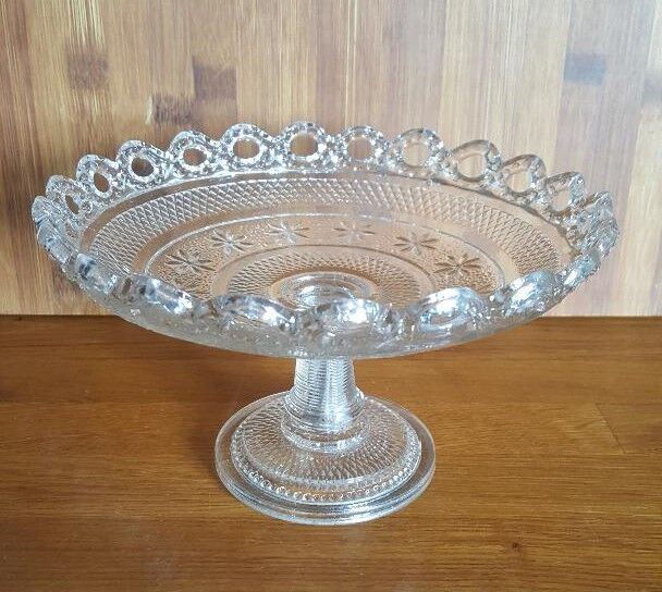 Vintage foot cut in molded glass edge lace