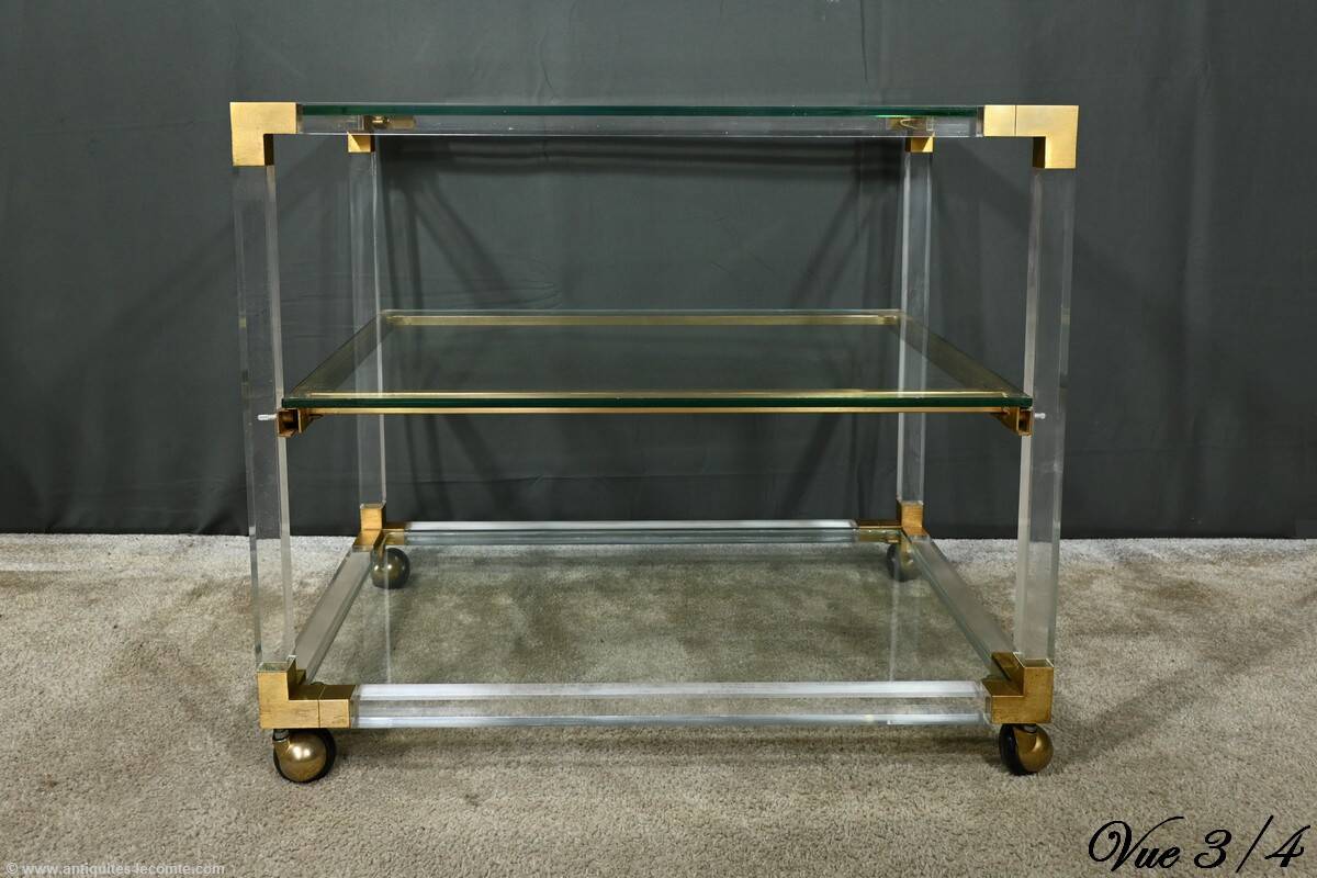 Rolling acrylic and brass serving table – 1960