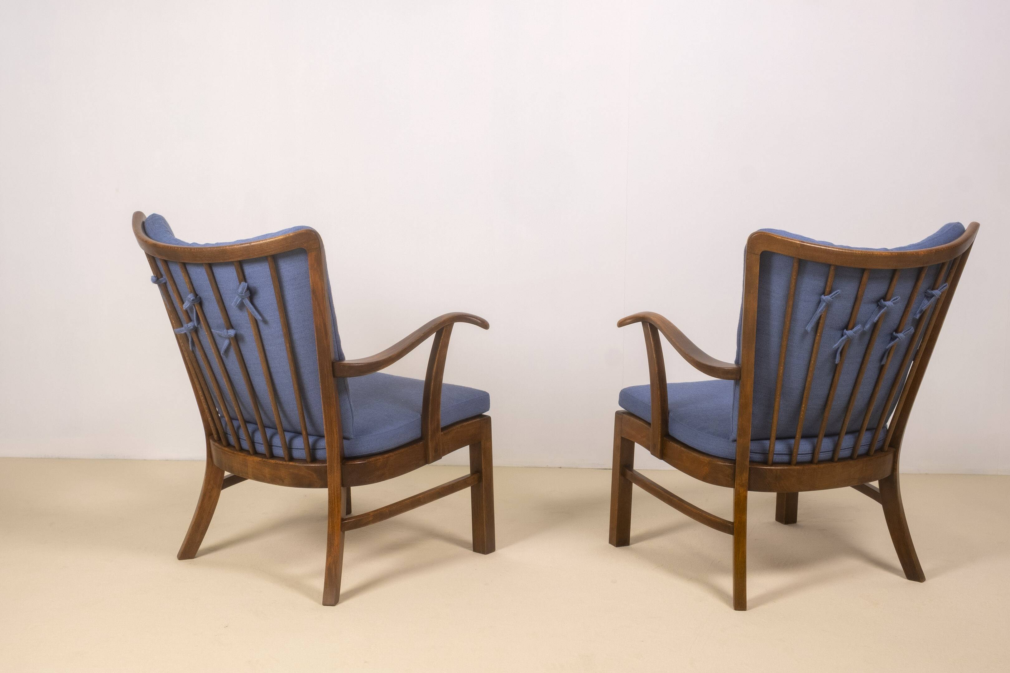 1940s Lounge Chairs by Tyge Hvass, Model 1628 for Fritz Hansen, Denmark
