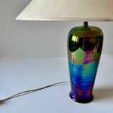 Vintage lavender iridescent ceramic table lamp, 1980s.