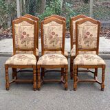6 Louis XIII chairs in solid wood with floral fabric from the 20th century.