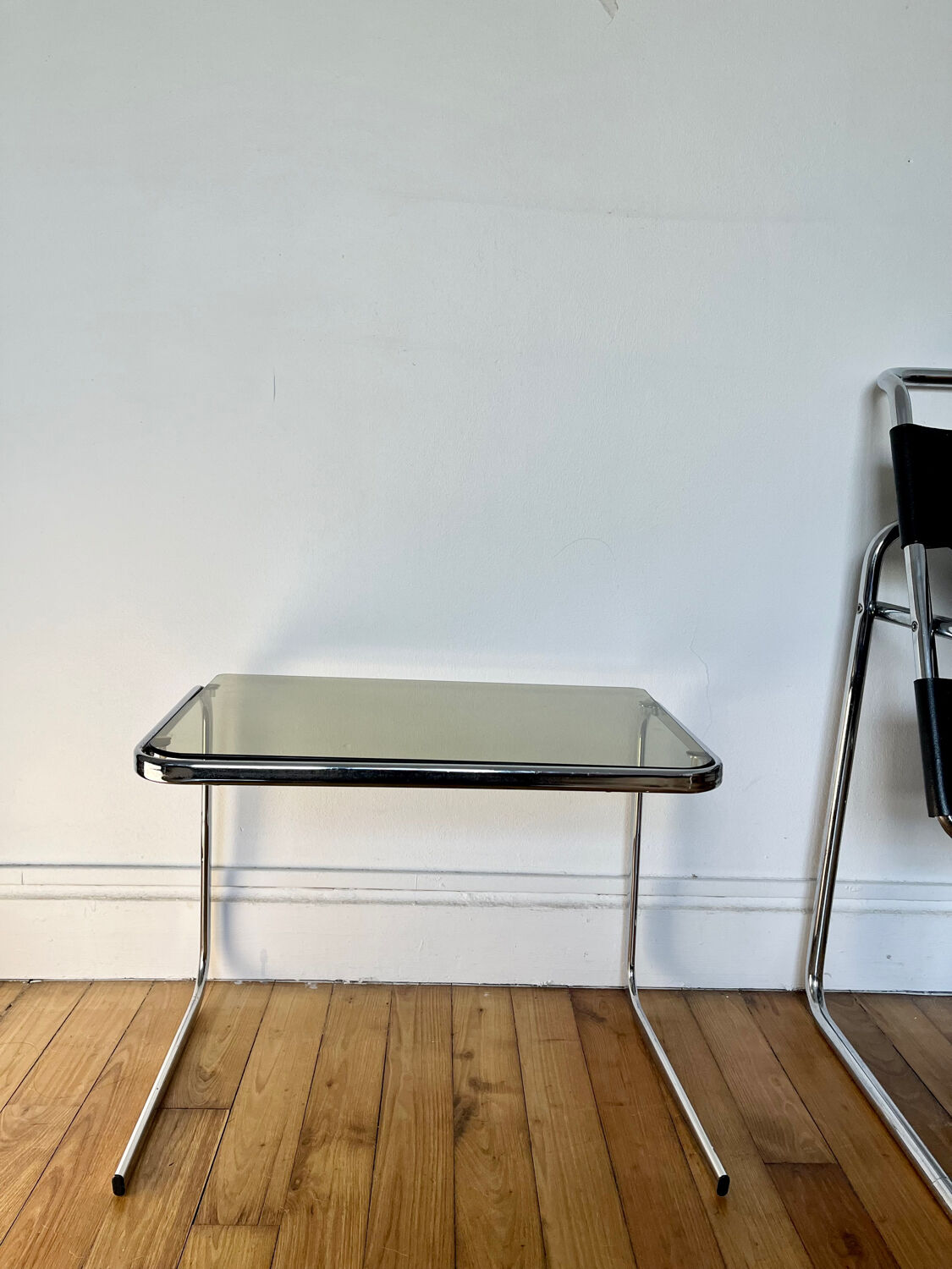 Vintage smoked glass side table