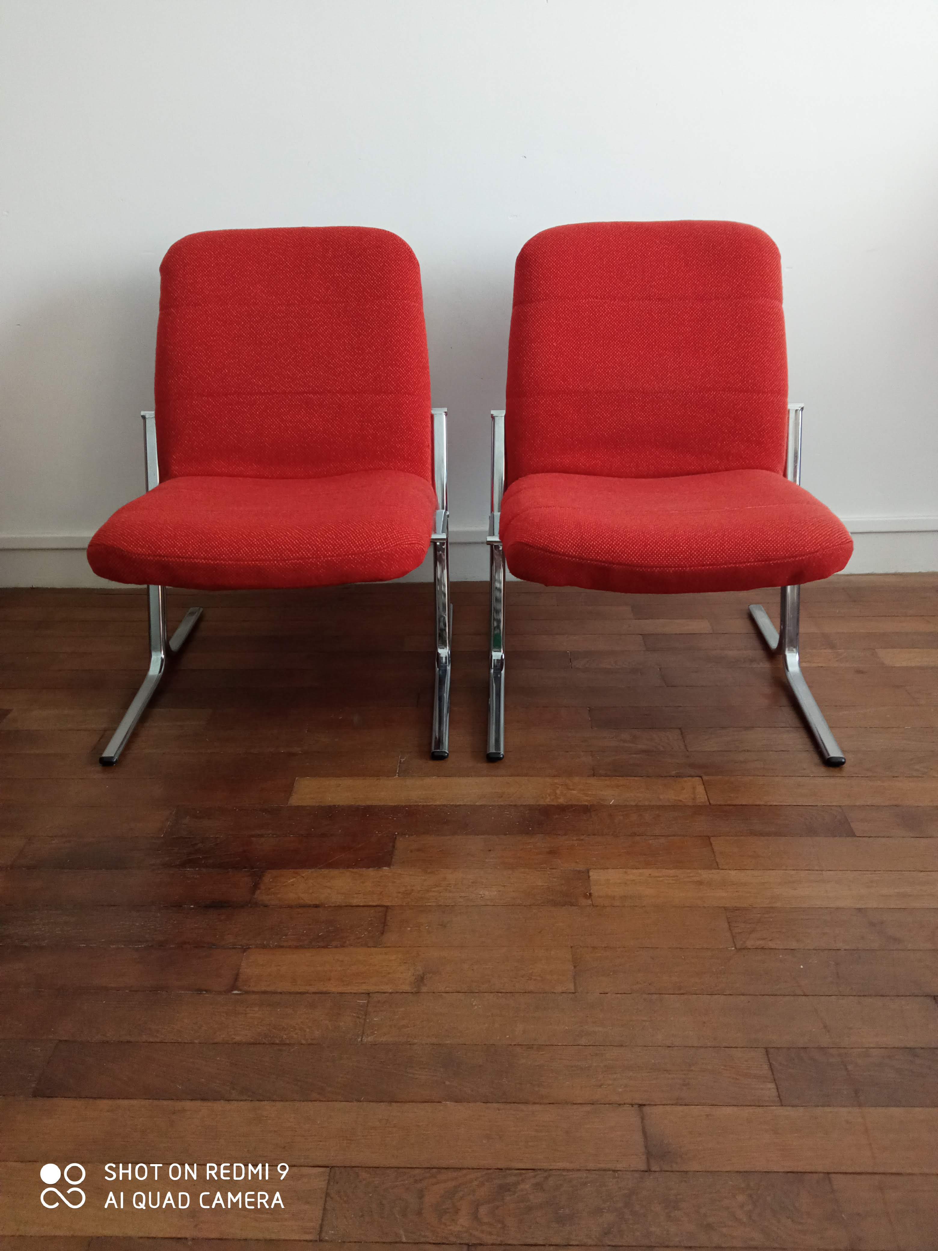 Armchairs 70s fabric and chrome