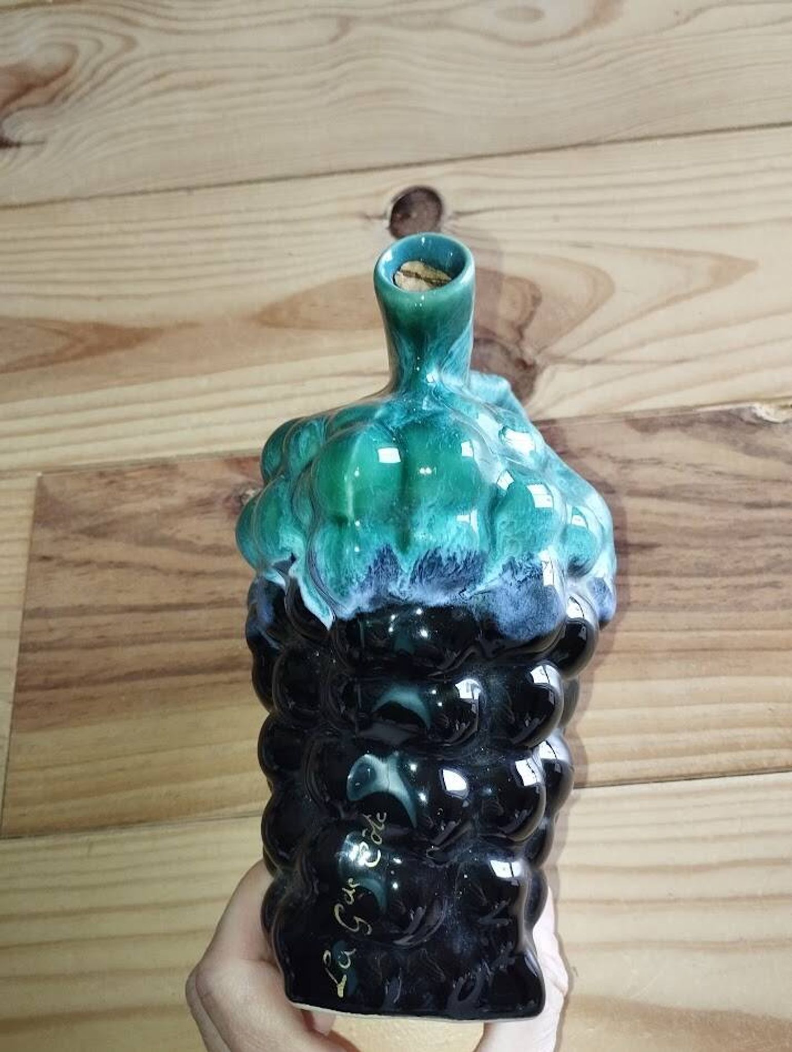 Vintage Vallauris jug in ceramic barbotine with grape decoration – 1950s