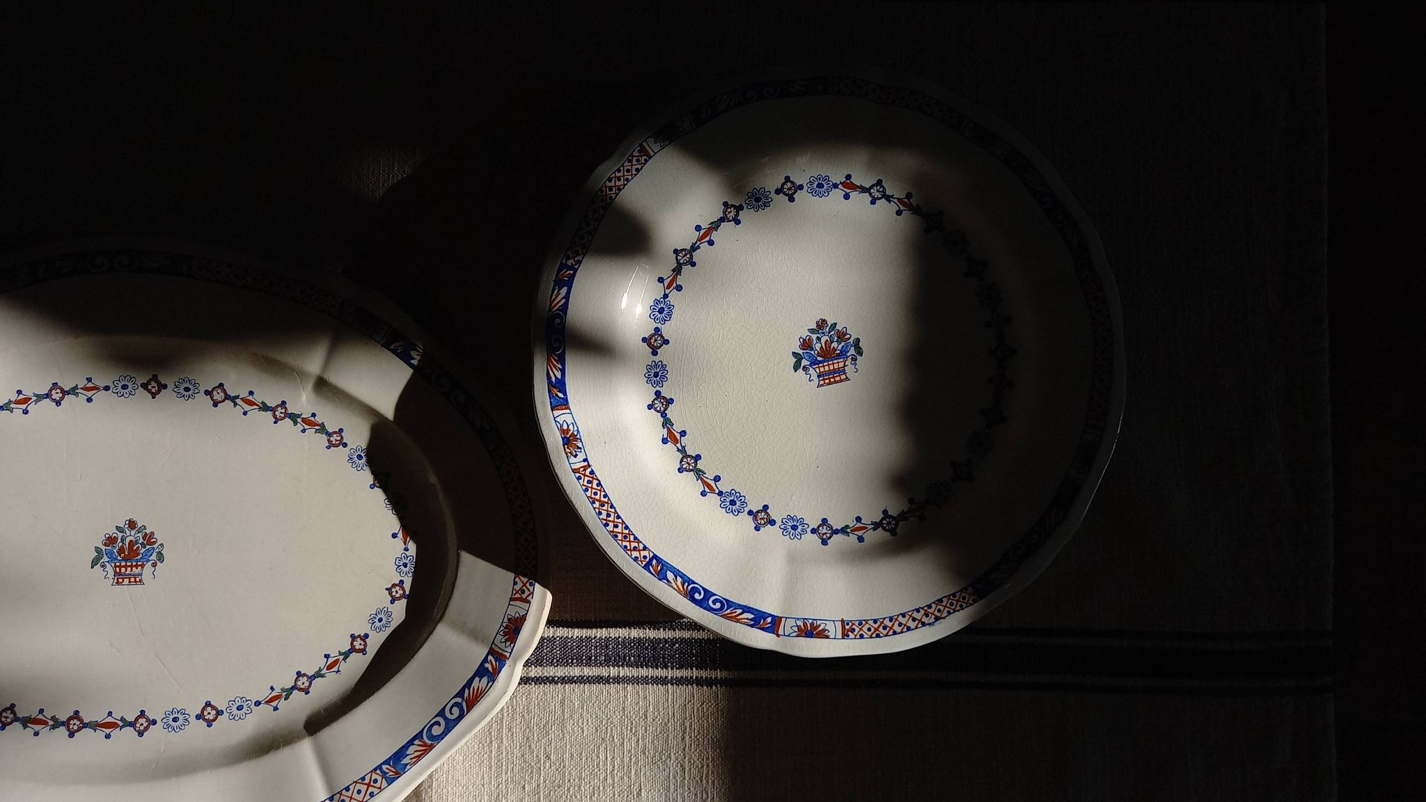 Old mounted plate, compotier in iron earthenware E. Bourgeois large deposit “Rouen XVIII”