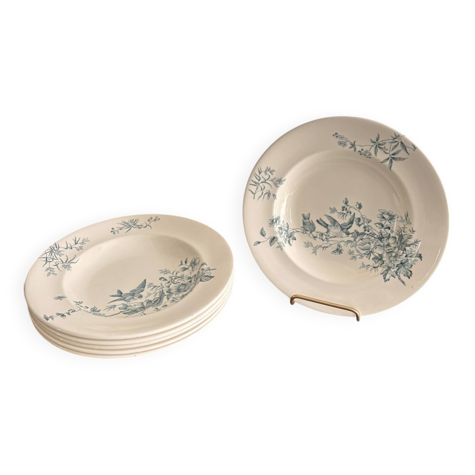 Lot 6 Deep Plates Faience Longwy Model Mignon