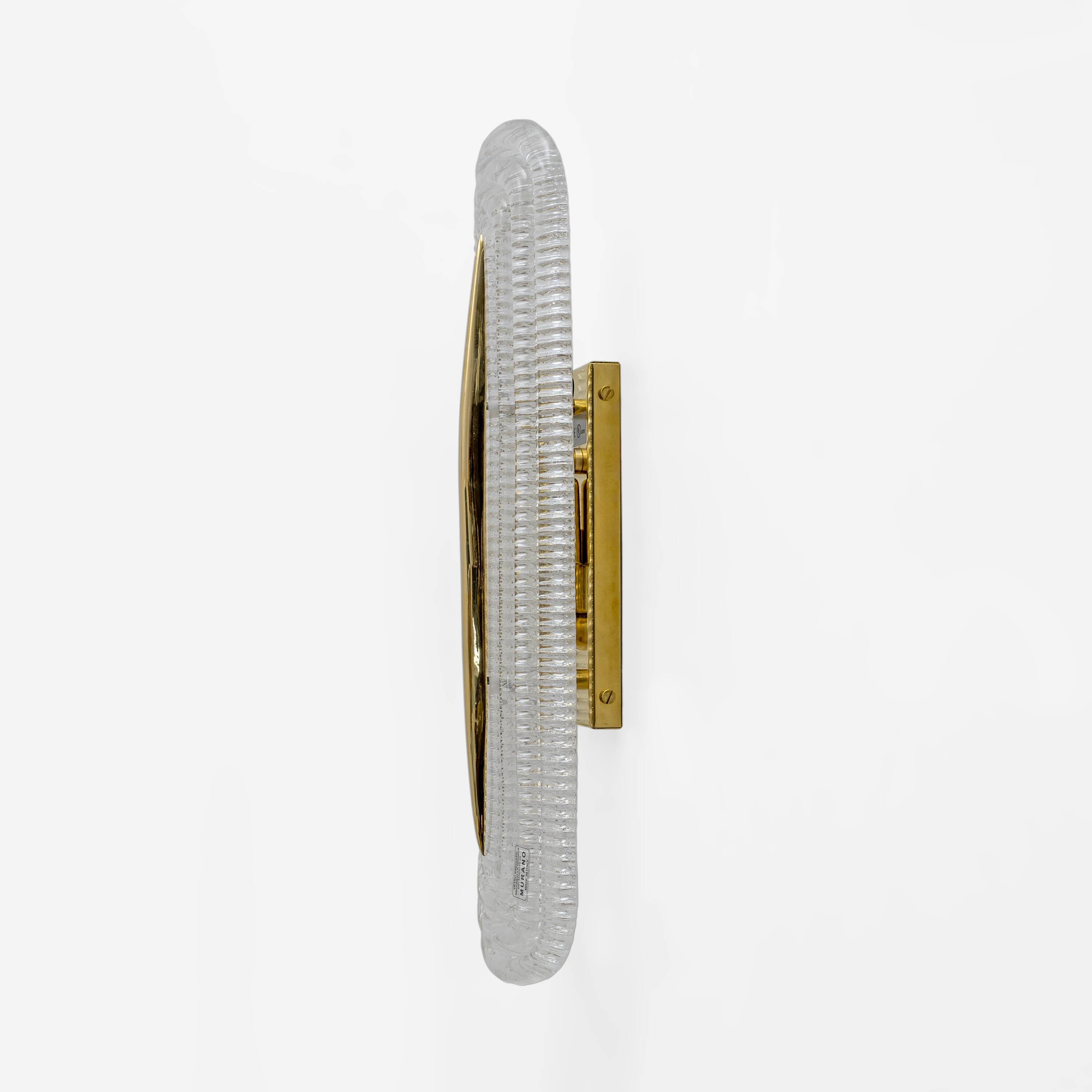 Pair of Modern Murano Glass Transparent and Brass Sconces, Italy