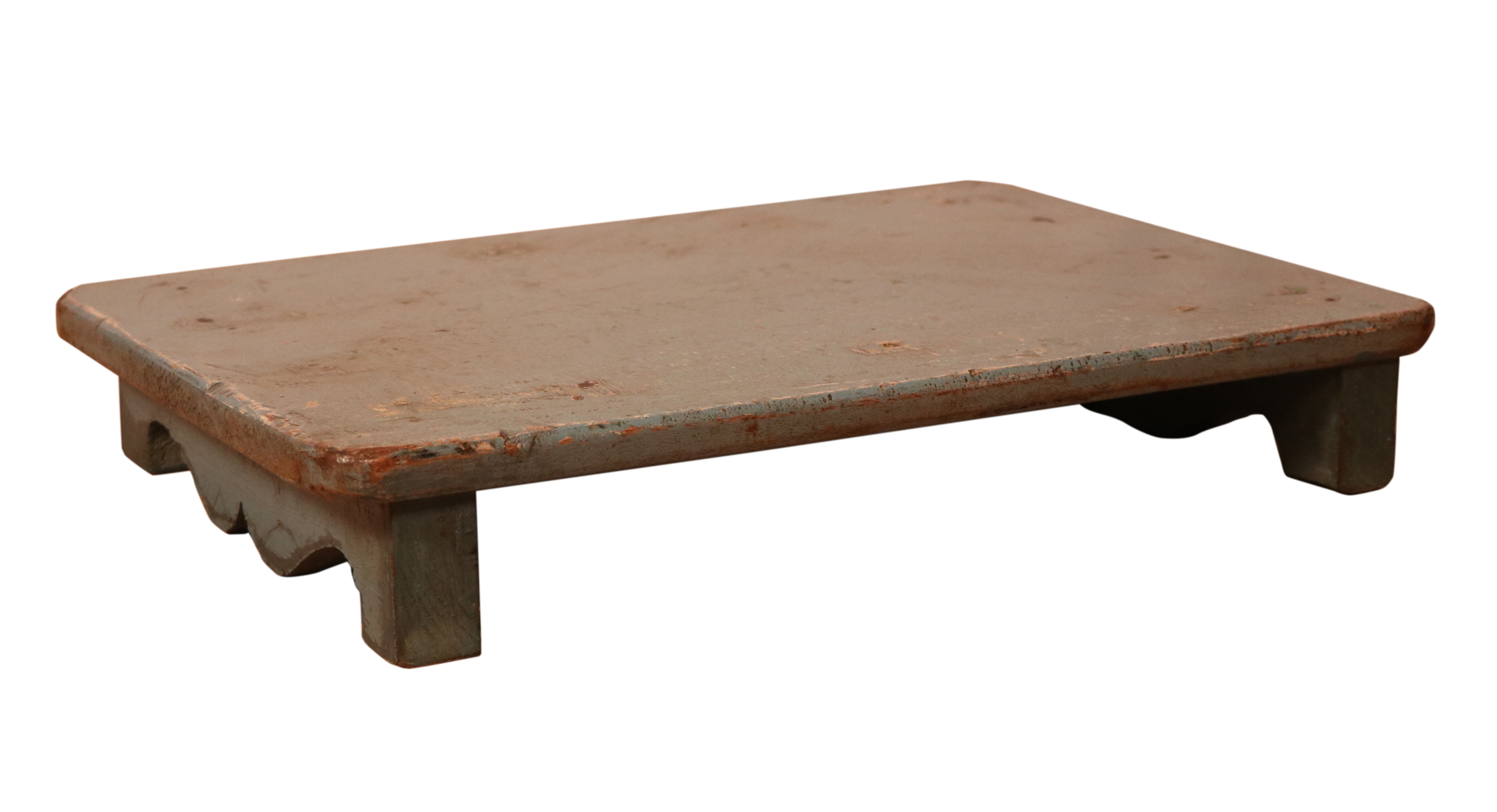 Ancienne table à thé en teck birman patine bleue d'origine
