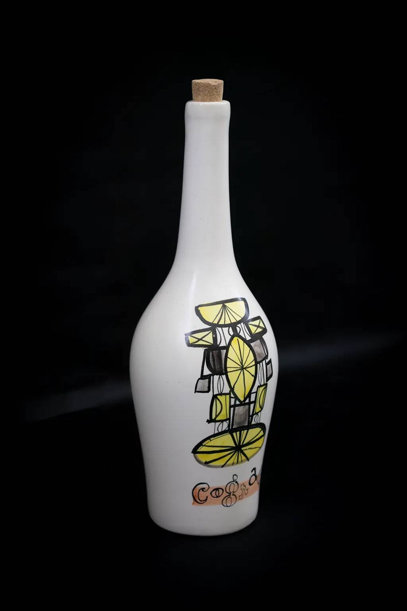 Bouteille à liqueur "cognac" faïence émaillée de Roger Capron Vallauris