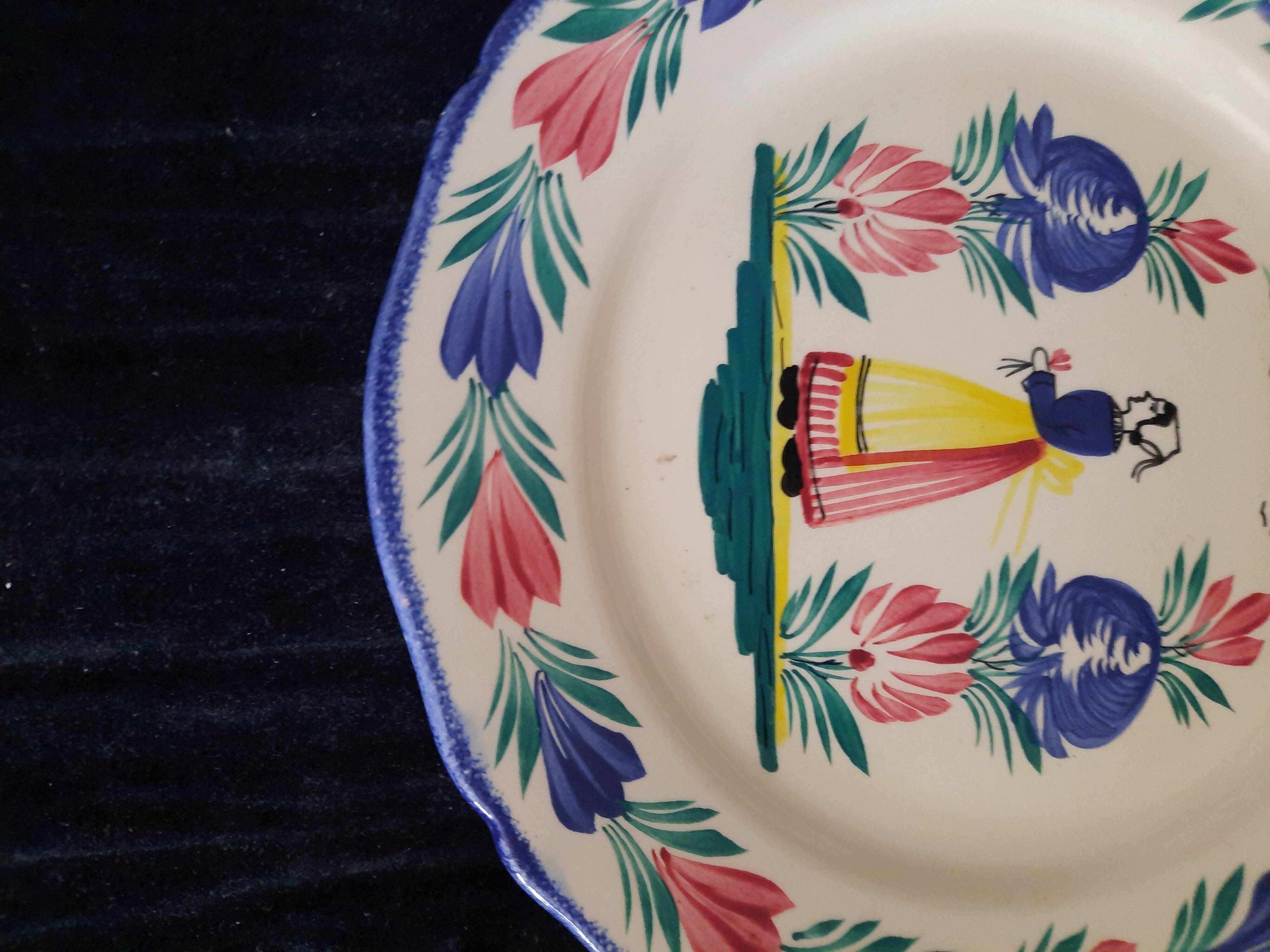 Old HB Quimper Plate Breton Decor Hand Painted