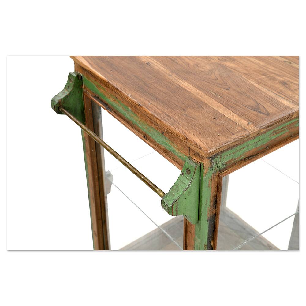 Showcase on patinated wooden legs