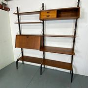 Mid-Century Danish Style Teak and Brass Wall System Unit by Louis Van Teeffelen for Wébé, 1950s