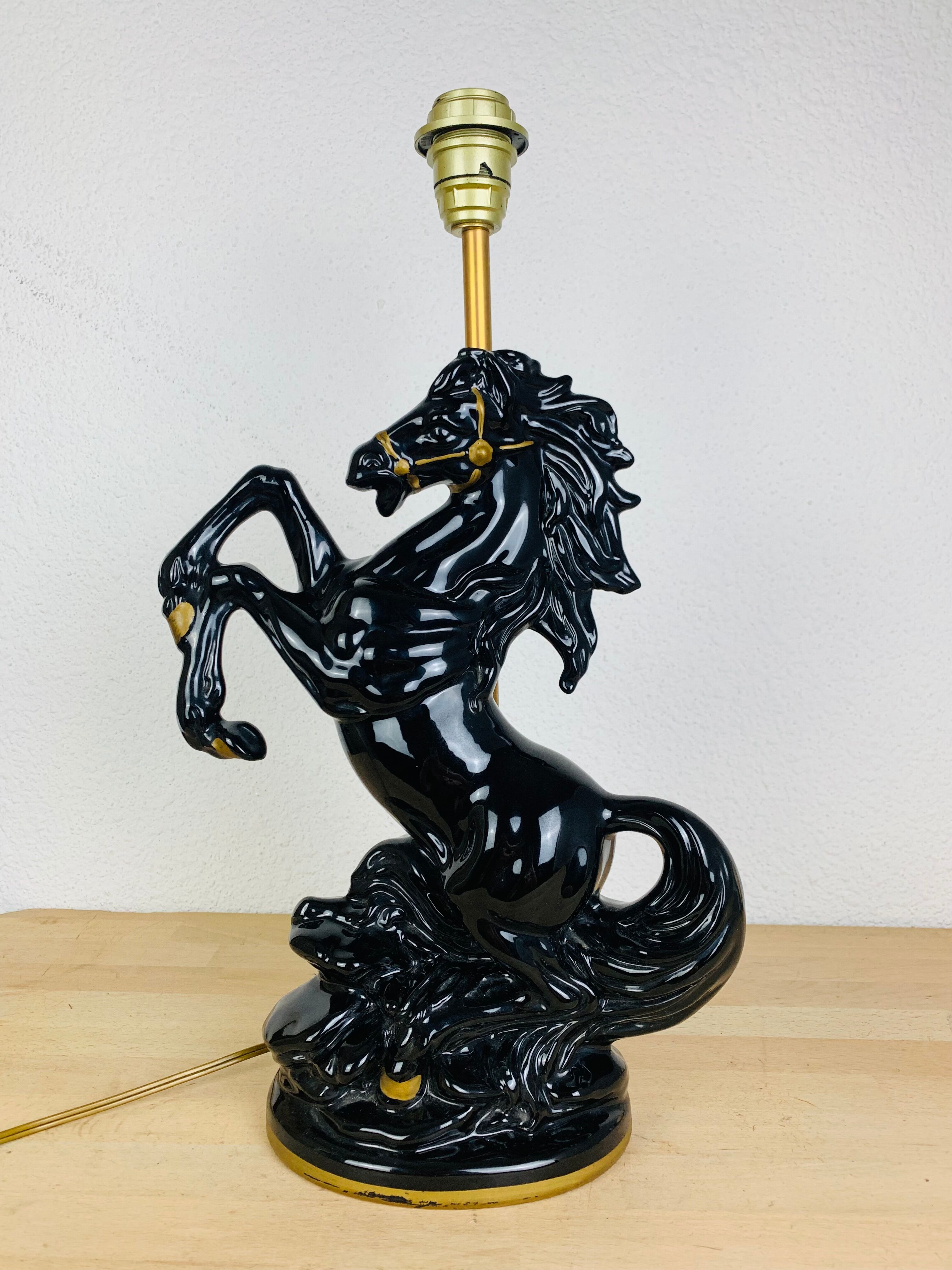 Black and gold ceramic horse lamp foot