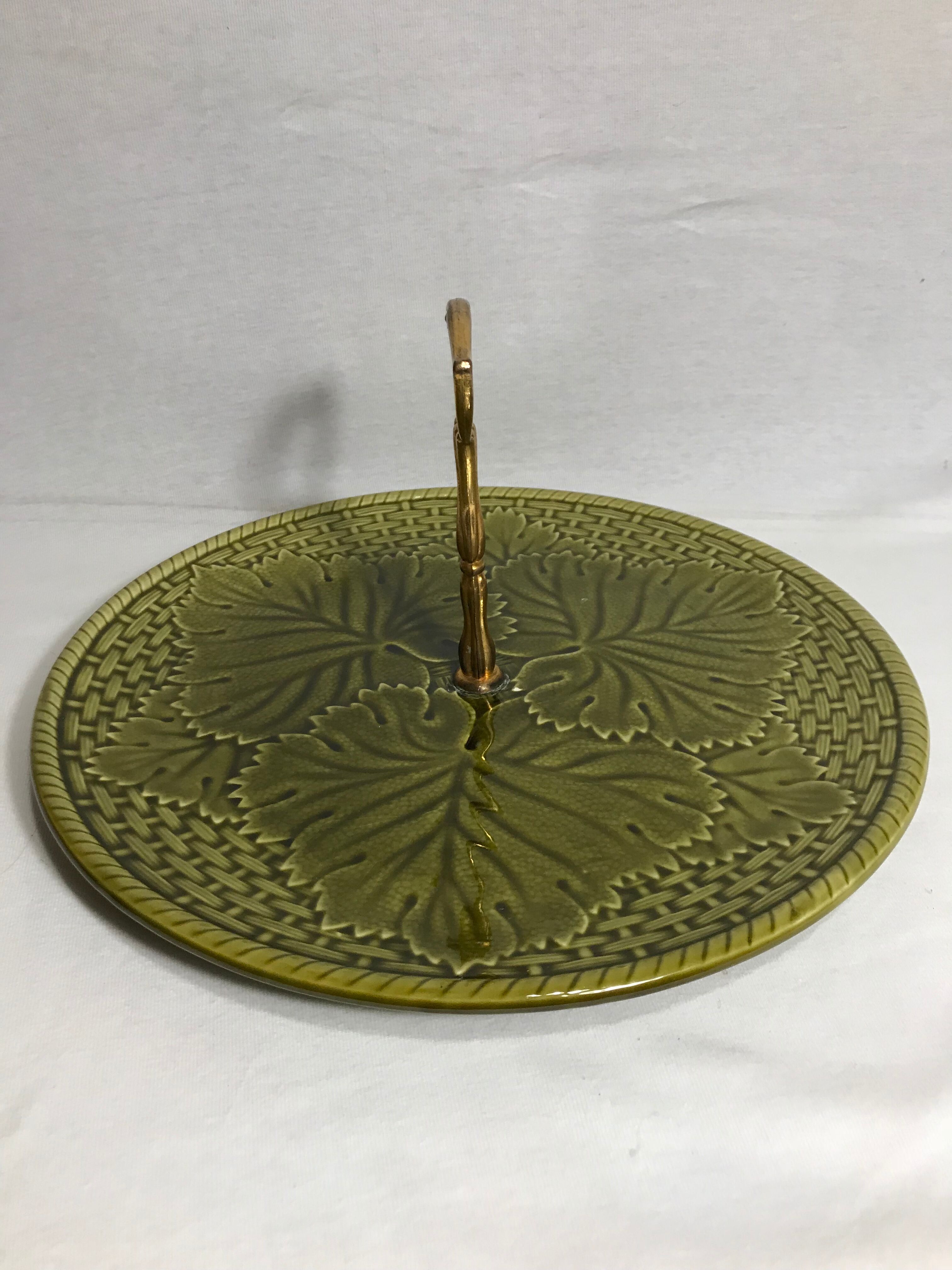 Cheese platter gien france ceramic with handle brass