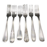 Set of 6 mismatched old silver metal forks for a chic table