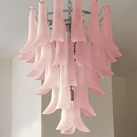 Lustre en cascade en verre de murano rose givré « selle »