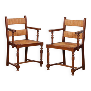 paire de fauteuils paillés - 1950