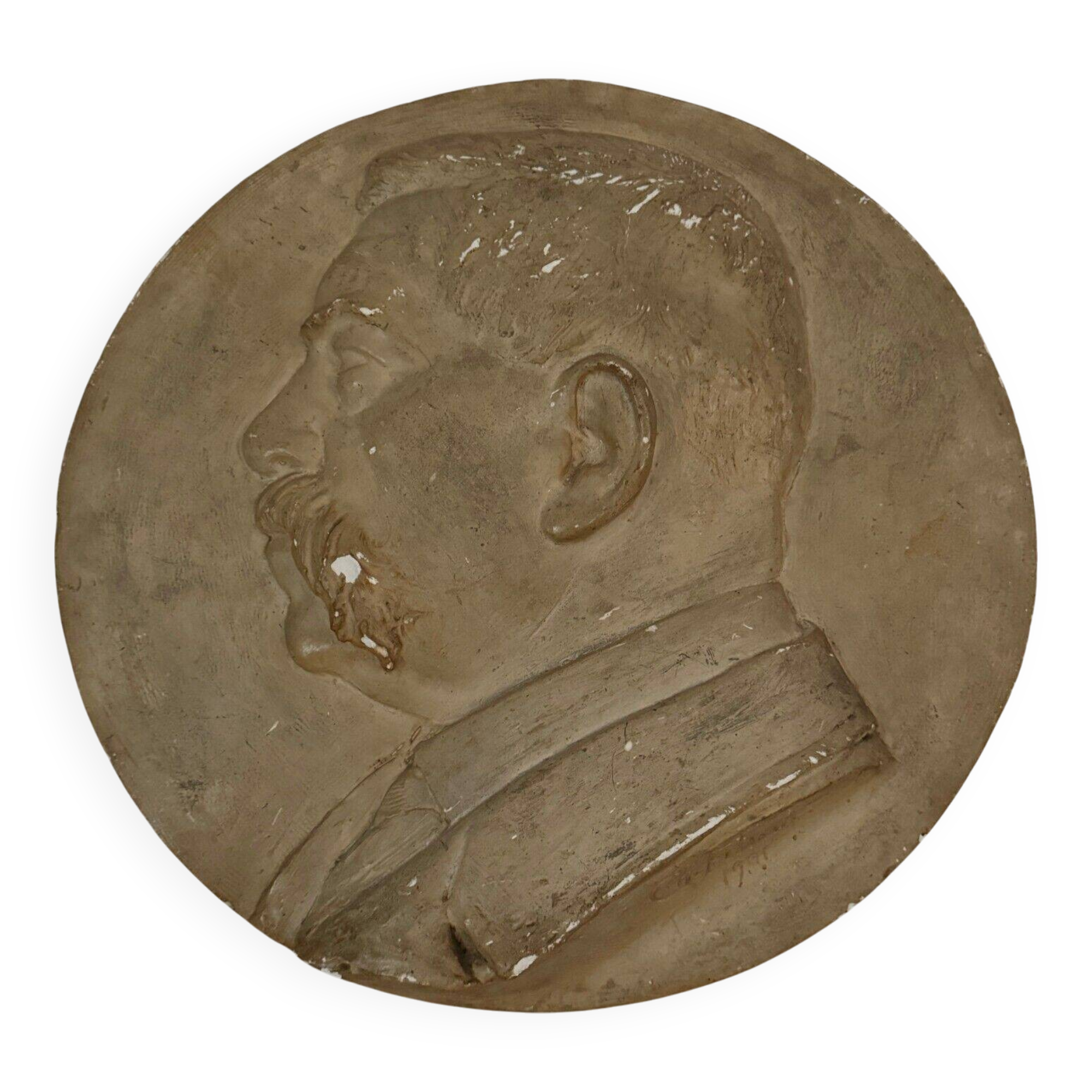 Plaster medallion portrait by Charles Filleul profile of a man 1901