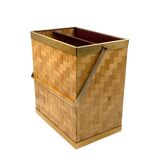 Hollywood regency brass and woven bamboo magazine rack, Metal Linea Nova Italy 1970