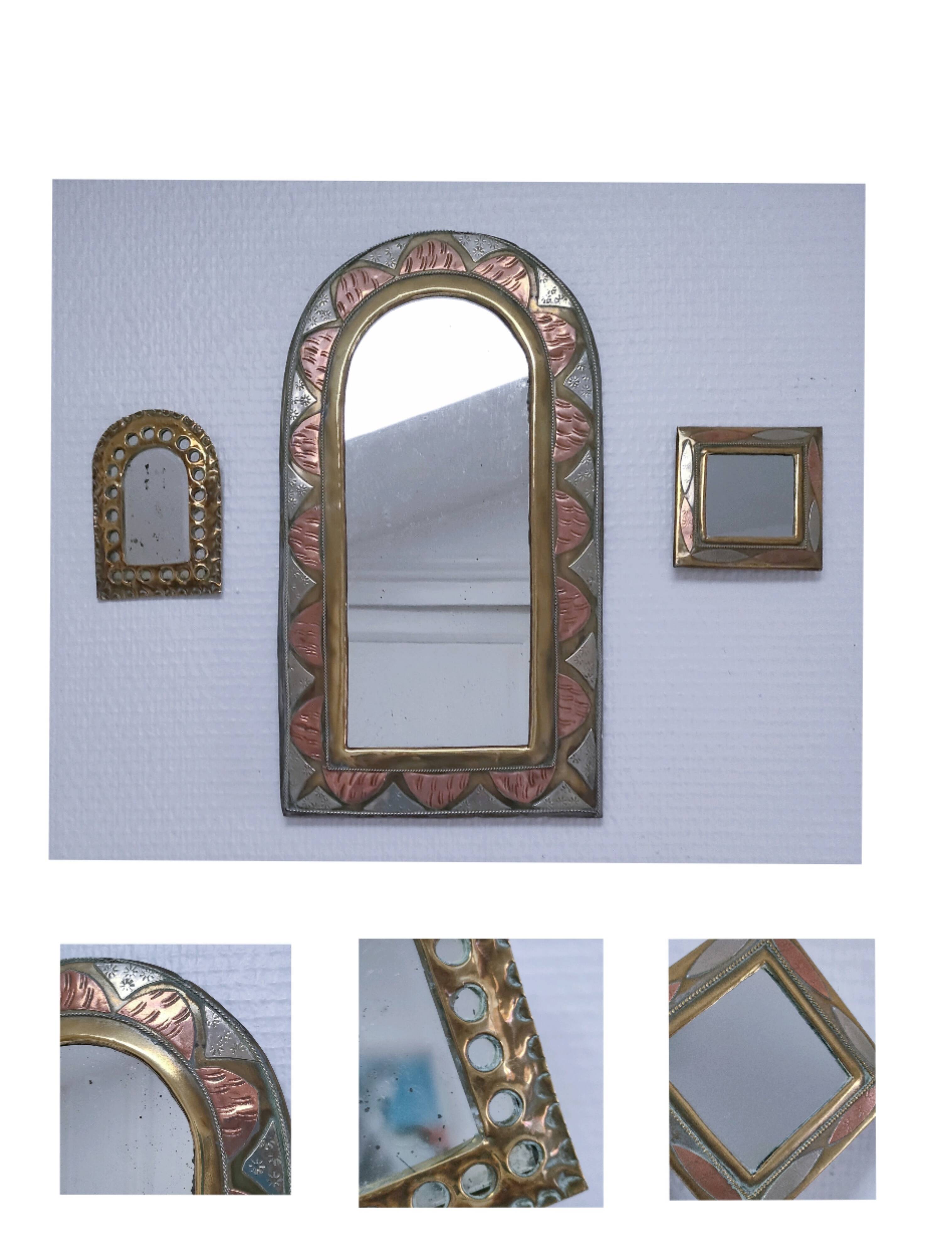 Three metal mirrors brass copper silver metal 80s