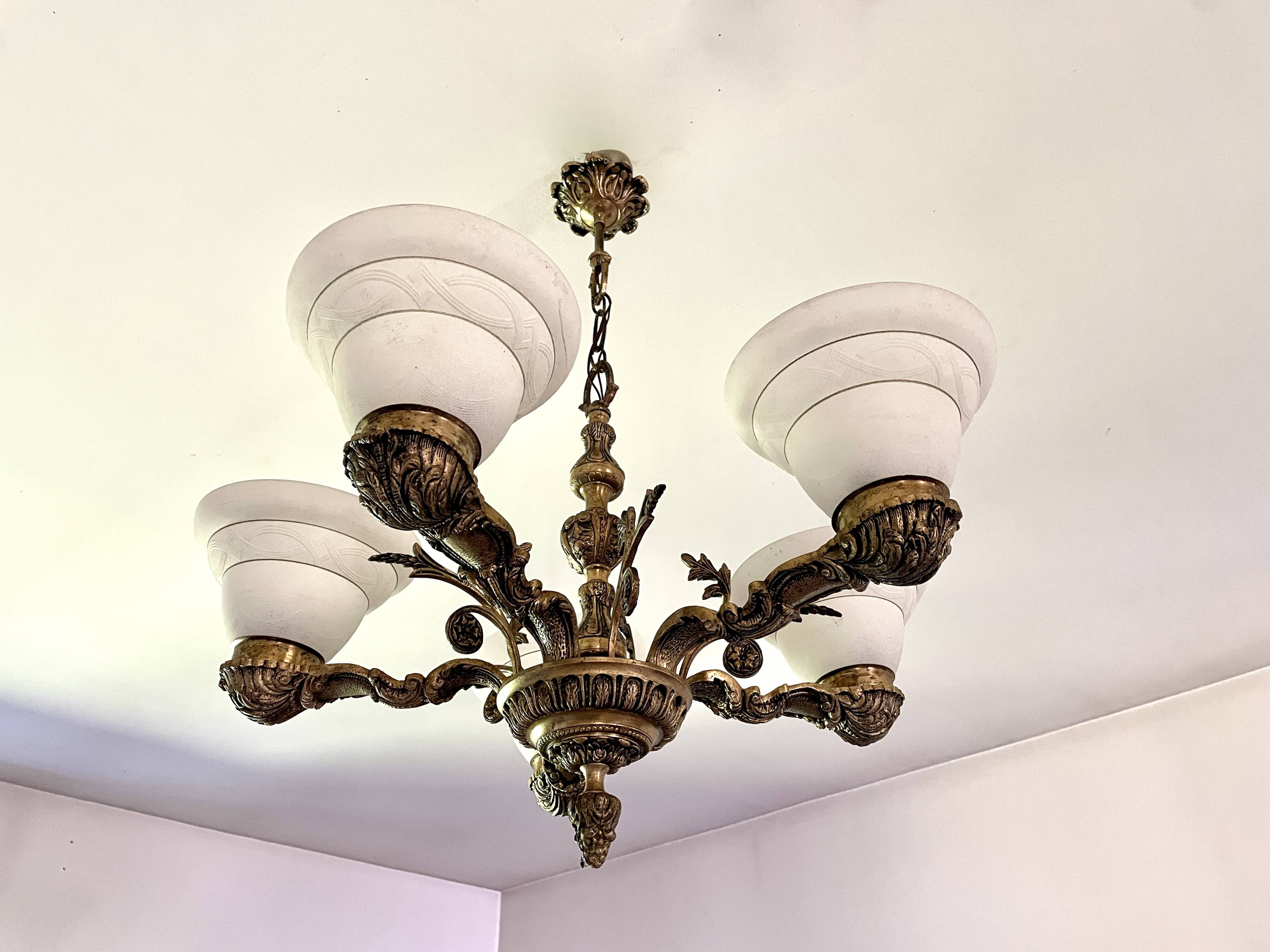 Bronze neoclassical chandelier with 6 lights