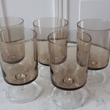 Set of 5 large smoked glass wine glasses Made in France 70s