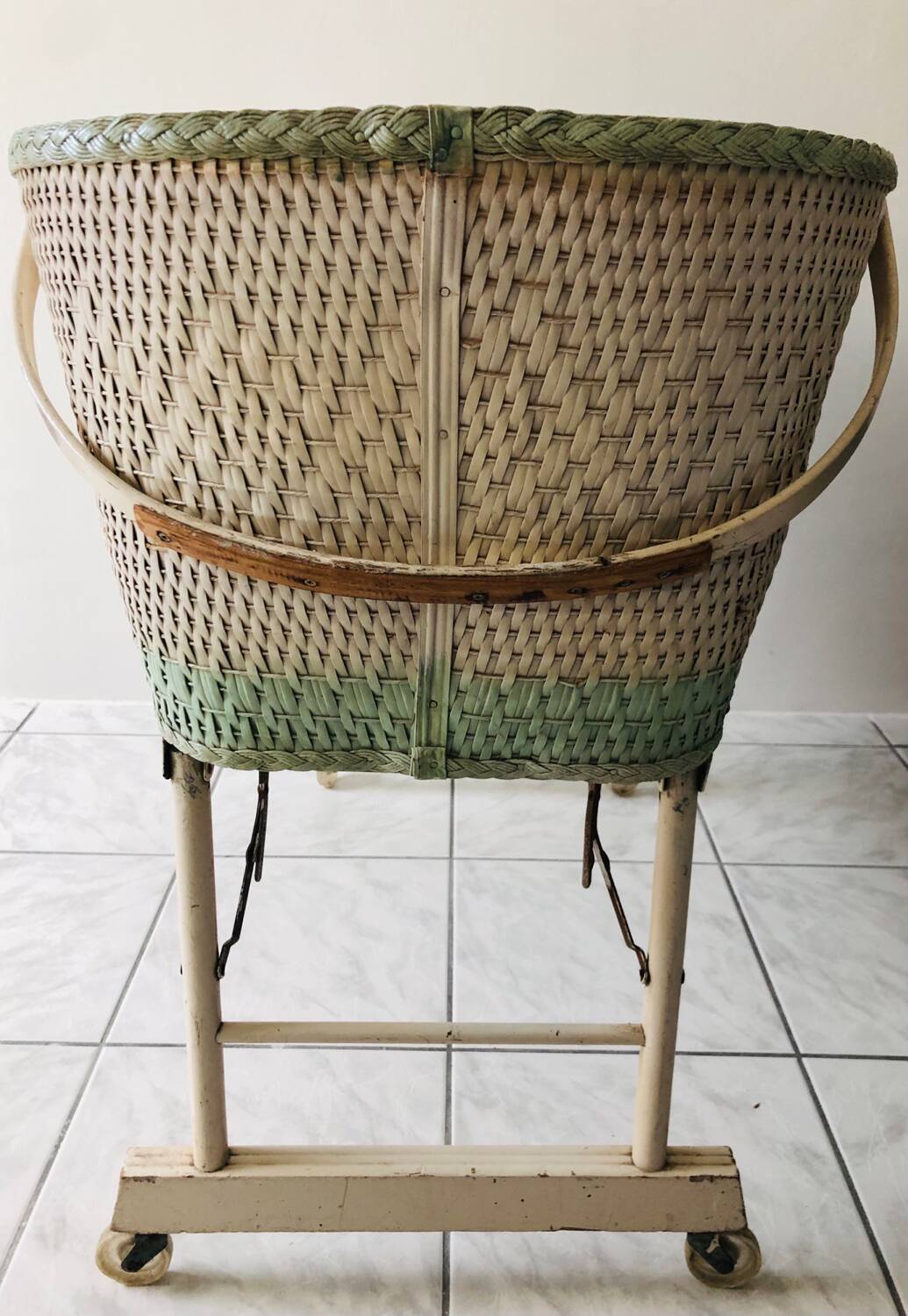 Wood and wicker cradle from the 1950s.